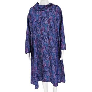 Vintage 90's Cowl Neck Trapeze Dress Union Label Purple Blue 18